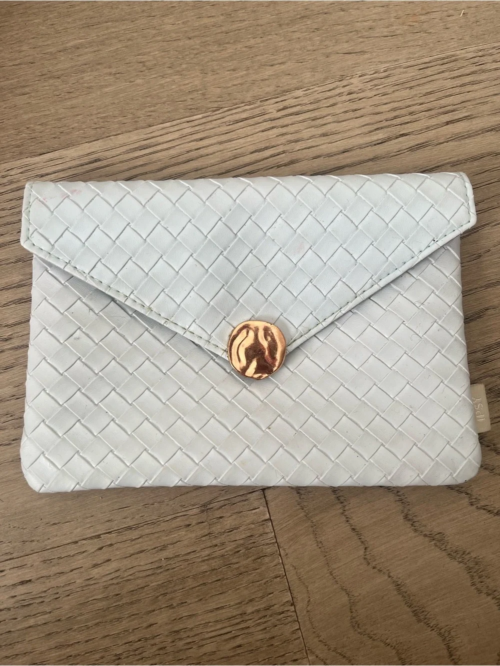 ipsy White Woven Envelope Clutch with Gold Button